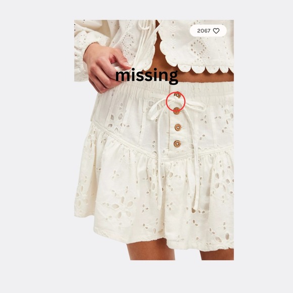 Free People White Eyelet Mini Skirt with Buttons *BRAND NEW WITH TAGS Sz Small - Picture 2 of 6